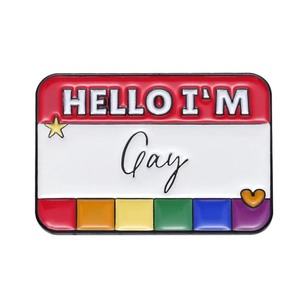 Hello I'm Gay Pin Cute Name Tag Brooch Pride LGBTQIA+ NEW